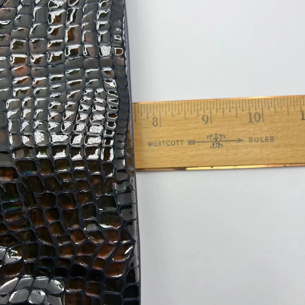 Vintage Faux Croc Clutch Envelope Evening Bag Brown Purple Chic Retro Midcentury